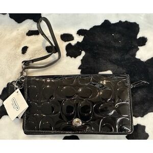 Coach Women's Black Patent Monogram Leather Wristlet Wallet - New With Tags